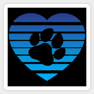 Dog Paw Heart Valentine - Dark Blue Gradient Sticker
